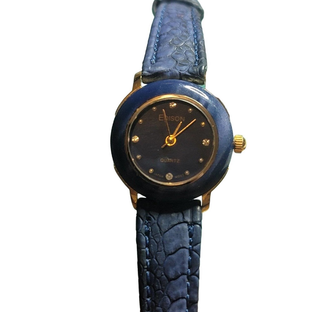 Ladies All Blue 22mm Edison Quartz Watch Runs Well New Battery
